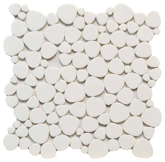White Glass Pebble Matte Mosaic Tile 12x12 Sheet