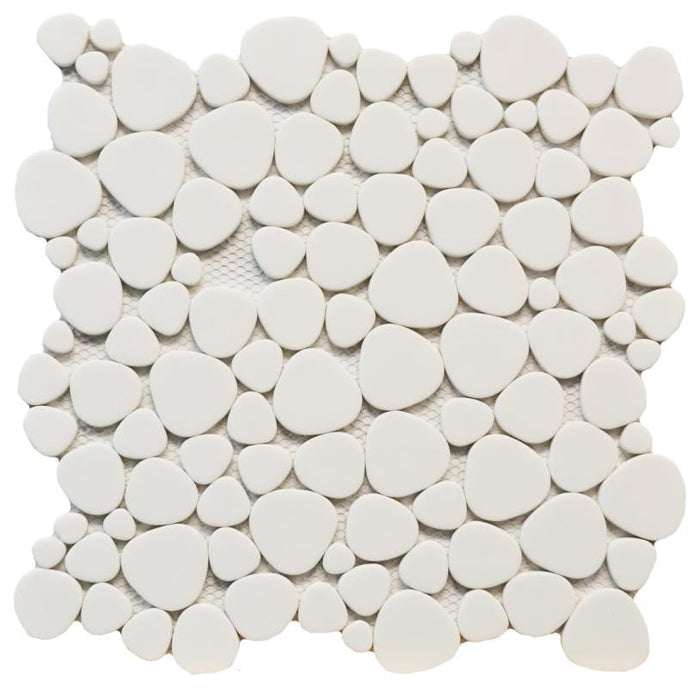 White Glass Pebble Matte Mosaic Tile 12x12 Sheet 1