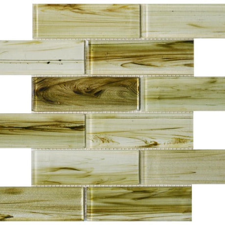Golden Sand 2x6 Glass Mosaic Tile 12x12 Sheet