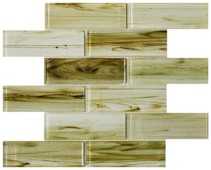Golden Sand 2x6 Glass Mosaic Tile 12x12 Sheet 1