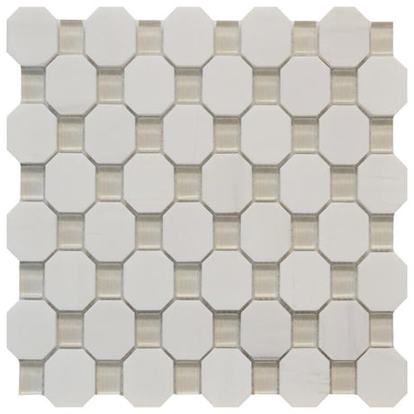 White Marble Beige Glass Octagon Mosaic Tile 12x12 Sheet