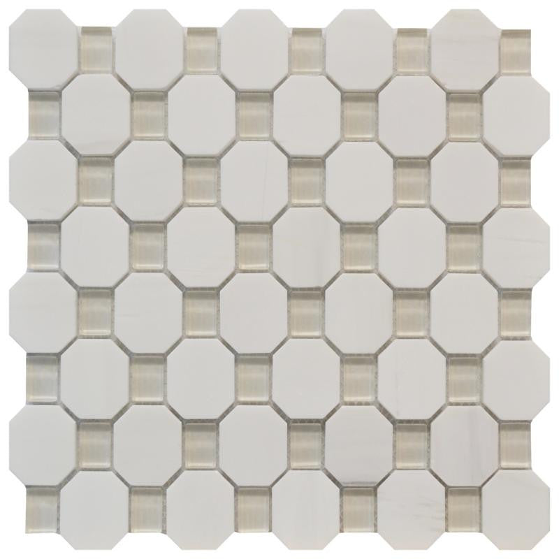 White Marble Beige Glass Octagon Mosaic Tile 12x12 Sheet
