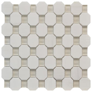 White Marble Beige Glass Octagon Mosaic Tile 12x12 Sheet