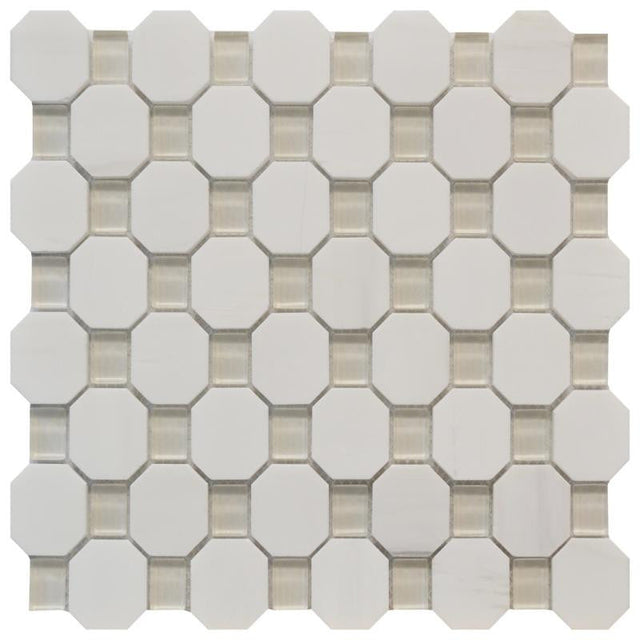 White Marble Beige Glass Octagon Mosaic Tile 12x12 Sheet