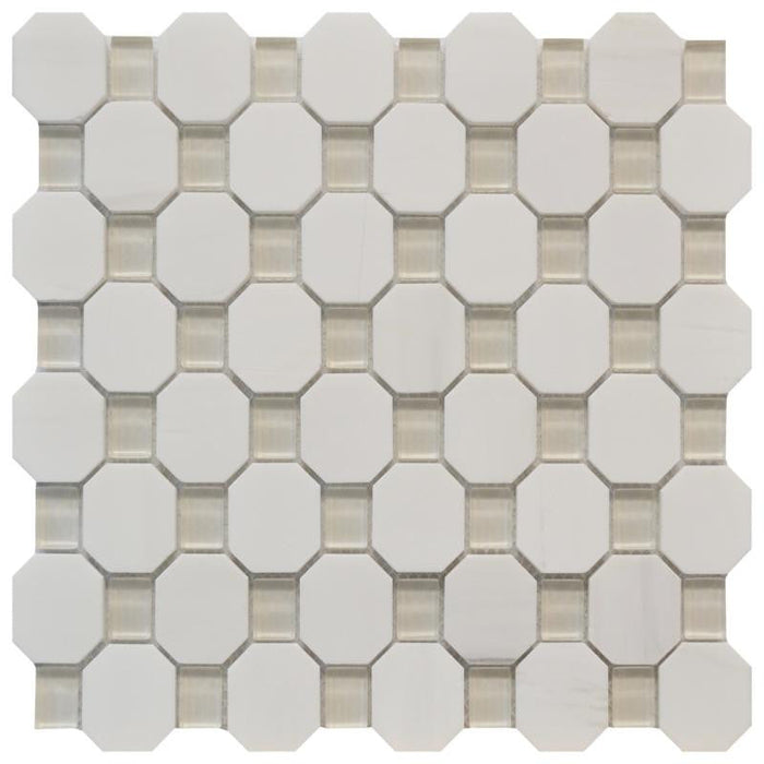 White Marble Beige Glass Octagon Mosaic Tile 12x12 Sheet 1