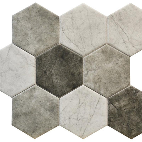 Grey Blend 4" Hex Glass Mosaic Tile 10x12 Sheet