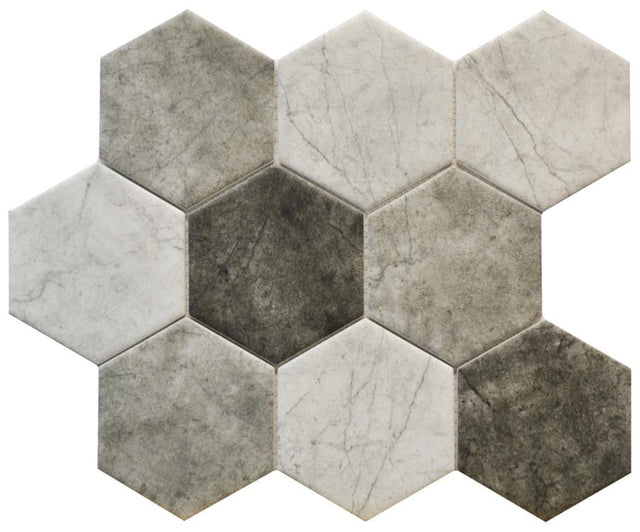 Grey Blend 4" Hex Glass Mosaic Tile 10x12 Sheet