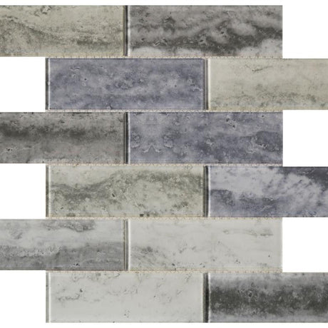 Stormy 2x6 Glass Mosaic Tile 12x12 Sheet