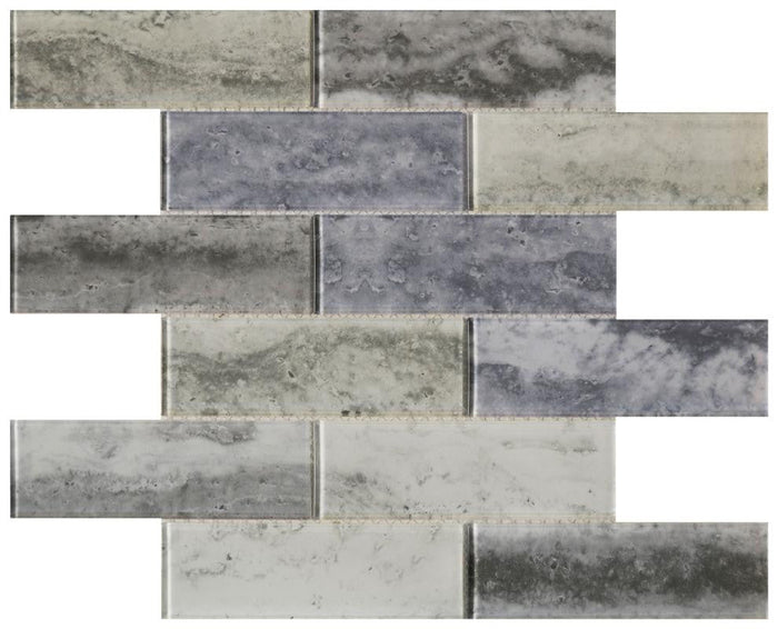 Stormy 2x6 Glass Mosaic Tile 12x12 Sheet 1
