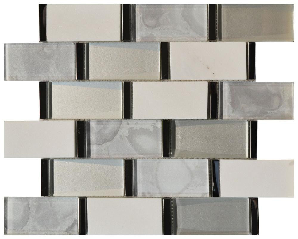 White Cloud 2x4 Glass and Metal Mosaic Tile 12x12 Sheet