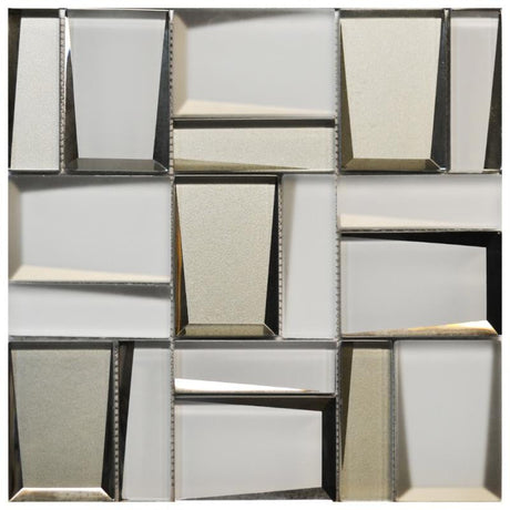 White and Gray 3D Prism Glass Mosaic Tile 12x12 Sheet