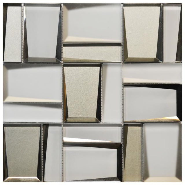 White and Gray 3D Prism Glass Mosaic Tile 12x12 Sheet