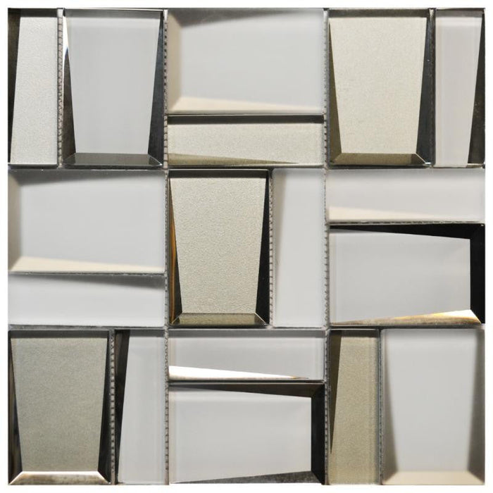 White and Gray 3D Prism Glass Mosaic Tile 12x12 Sheet 1