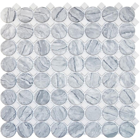 Silver Marble Penny with Dot Glass Mosaic Tile 12x12 Sheet