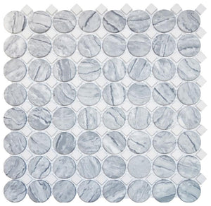 Silver Marble Penny with Dot Glass Mosaic Tile 12x12 Sheet