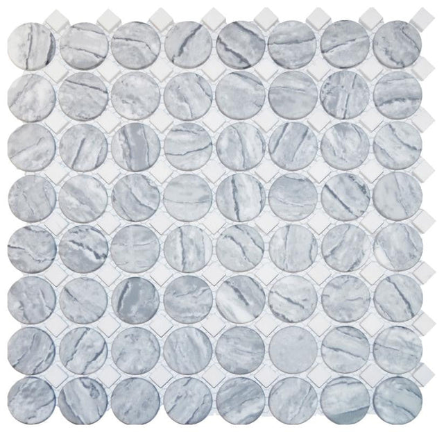 Silver Marble Penny with Dot Glass Mosaic Tile 12x12 Sheet