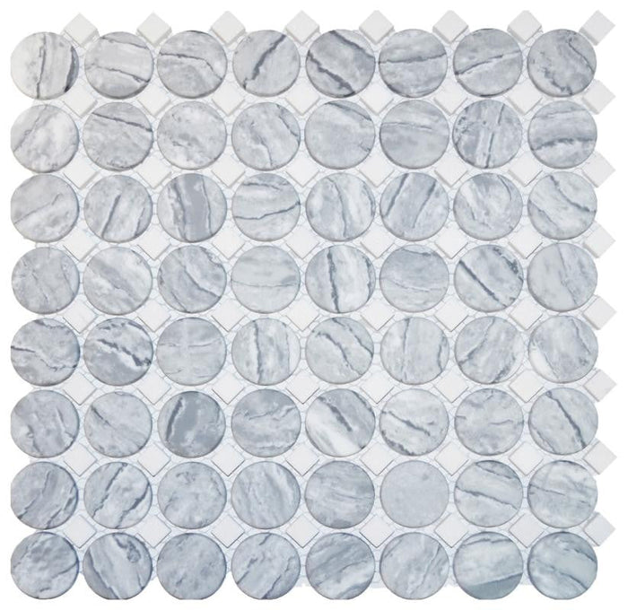 Silver Marble Penny with Dot Glass Mosaic Tile 12x12 Sheet 1