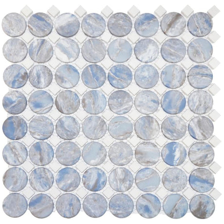 Blue Marble Penny with Dot Glass Mosaic Tile 12x12 Sheet