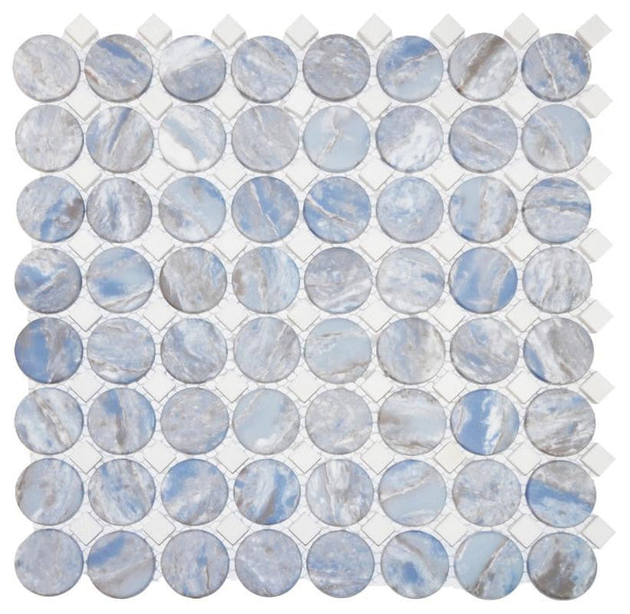 Blue Marble Penny with Dot Glass Mosaic Tile 12x12 Sheet 1