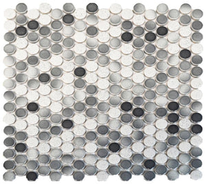 Black and white penny mosaic wall and shower tile