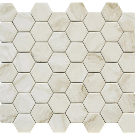 Regal Beige Hexagon Glass Mosaic Tile 14x12 Sheet