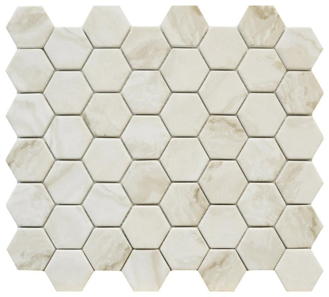 Regal Beige Hexagon Glass Mosaic Tile 14x12 Sheet