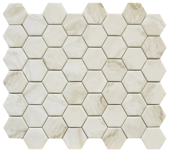 Regal Beige Hexagon Glass Mosaic Tile 14x12 Sheet 1