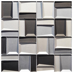 Faceted Graphite 12x12 Glass Mosaic Tile