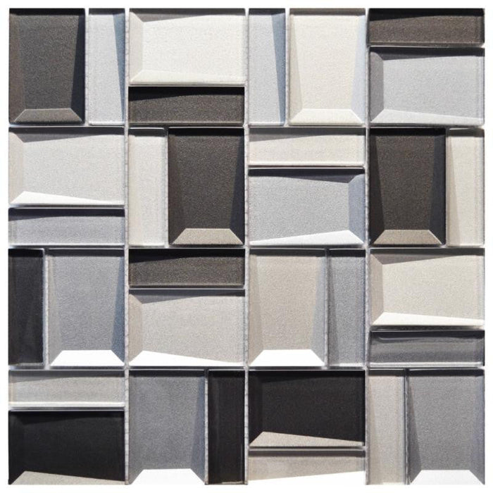 Faceted Graphite 12x12 Glass Mosaic Tile 1
