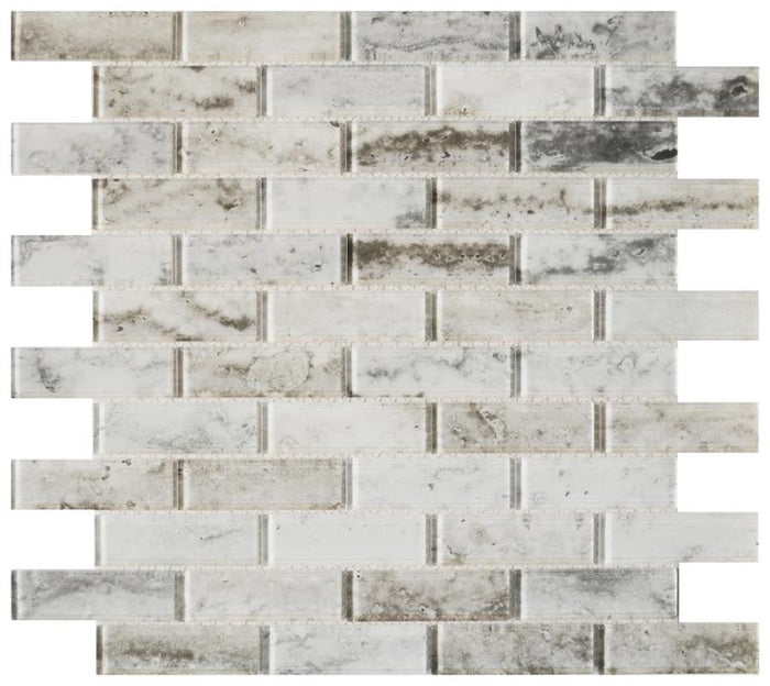 Grey Blend 1x3 Glass Mosaic Tile 12x12 Sheet 1
