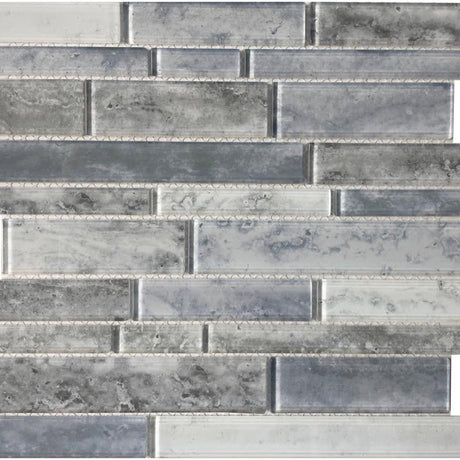 Blue Grey Blend Linear Glass Mosaic Tile 12x12 Sheet