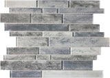 Blue Grey Blend Linear Glass Mosaic Tile 12x12 Sheet