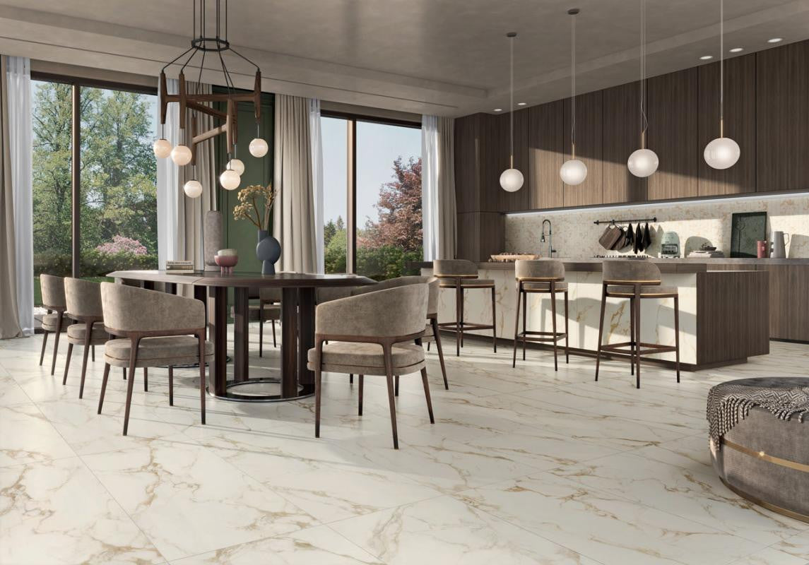 Prestige Calacatta Gold 2x2 Porcelain Mosaic Tile 12x12 Sheet