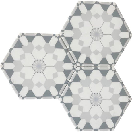 Flower Grey 6" Hex Glass Mosaic Tile 12x10 Sheet