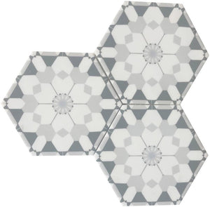 Flower Grey 6" Hex Glass Mosaic Tile 12x10 Sheet