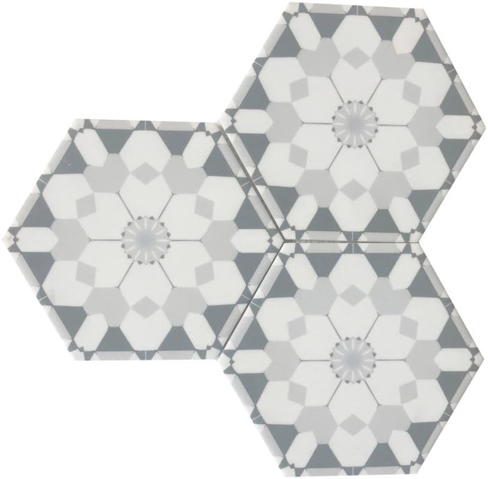 Flower Grey 6" Hex Glass Mosaic Tile 12x10 Sheet 1