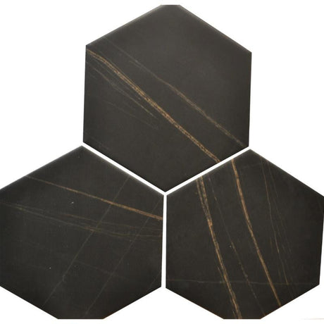 Black Noir 6" Hex Glass Mosaic Tile 12x10 Sheet