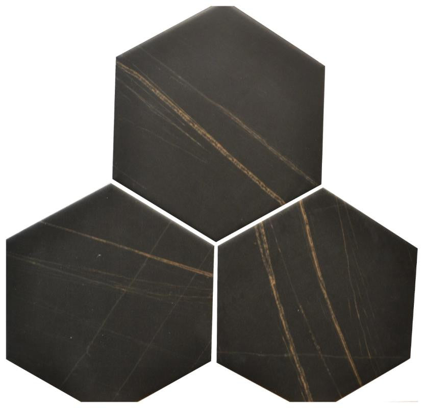 Black Noir 6" Hex Glass Mosaic Tile 12x10 Sheet