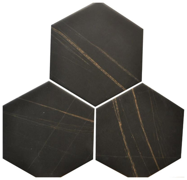 Black Noir 6" Hex Glass Mosaic Tile 12x10 Sheet