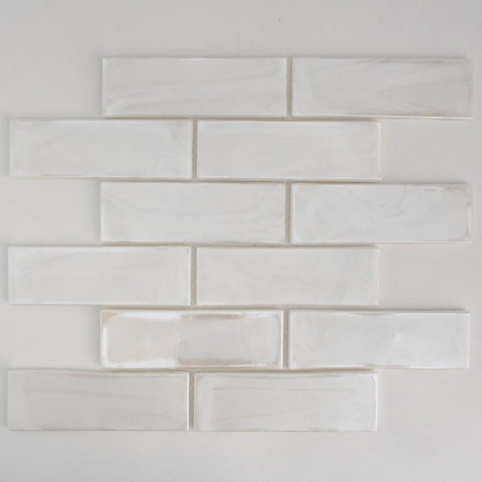 Oyster White 2x4 Glass Mosaic Tile 12x12 1
