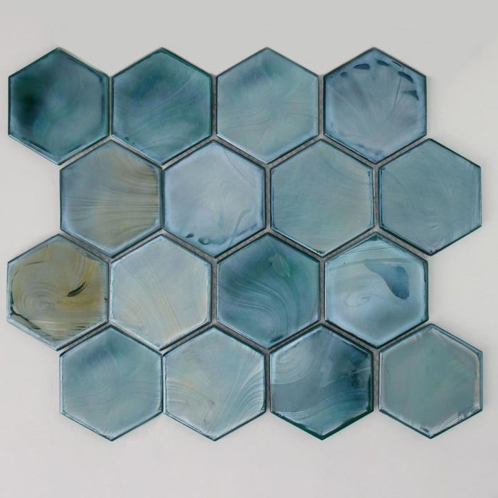 Oyster Tidal 3" Hex Glass Mosaic Tile 12x12 1