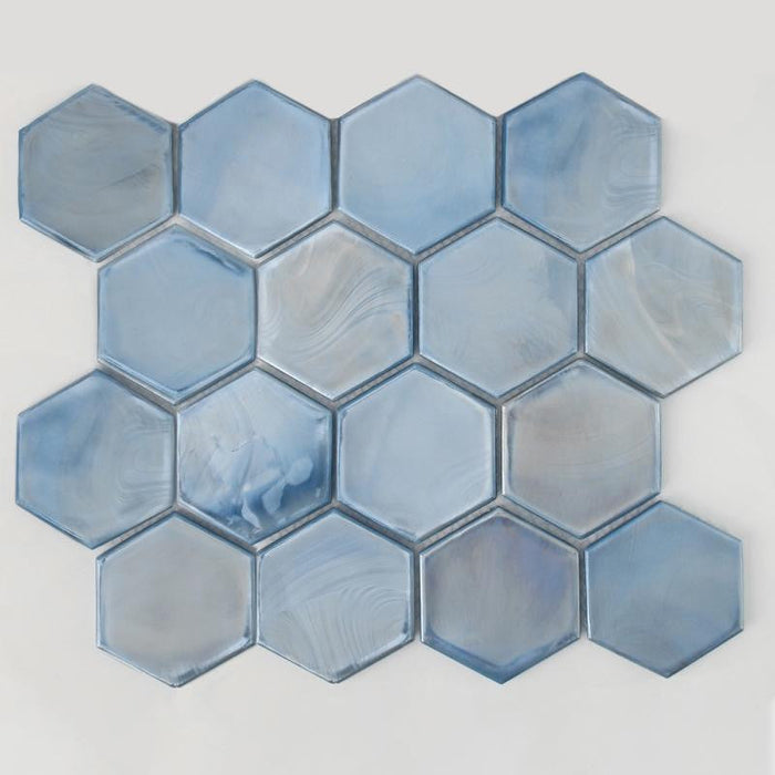 Oyster Ocean 3" Hex Glass Mosaic Tile 12x12 1