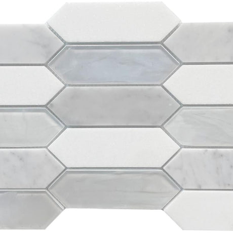 Snow Pearlescent Picket 14x10 Glass Mosaic Tile