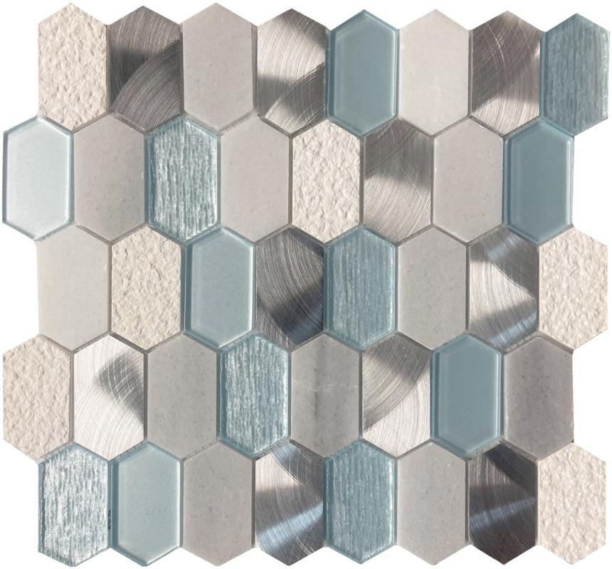 Sky Textured Picket Glass Mosaic Tile 13x13 Sheet