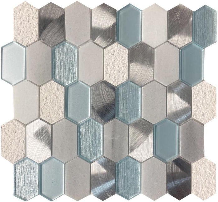 Sky Textured Picket Glass Mosaic Tile 13x13 Sheet 1