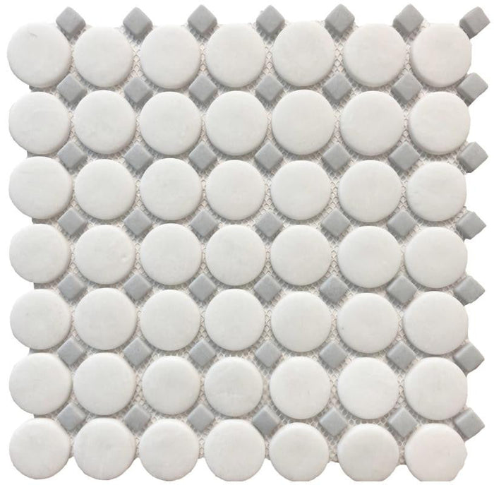 Penny Round White with Grey Dot Mosaic Tile 12x12 1