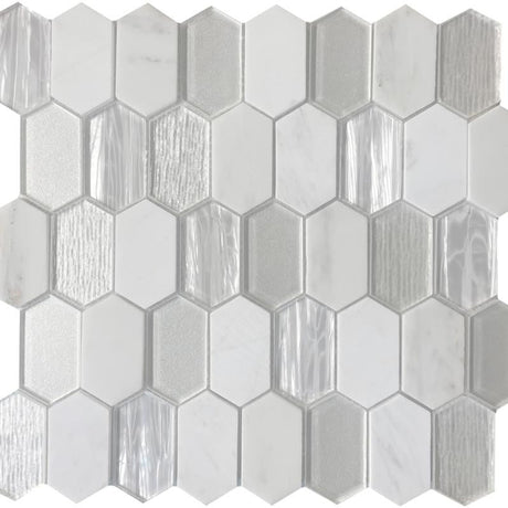 White Picket Carrara Glass Mosaic Tile 13x13 Sheet