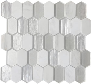 White Picket Carrara Glass Mosaic Tile 13x13 Sheet
