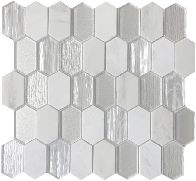 White Picket Carrara Glass Mosaic Tile 13x13 Sheet