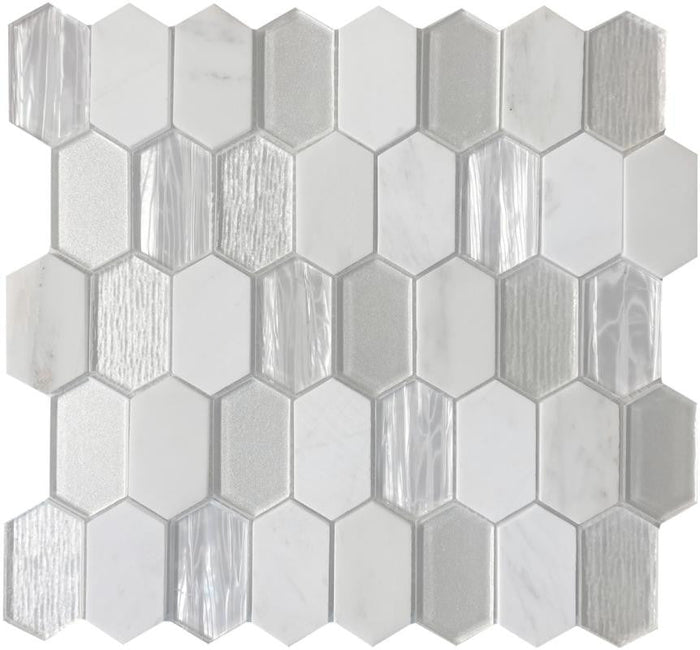 White Picket Carrara Glass Mosaic Tile 13x13 Sheet 1